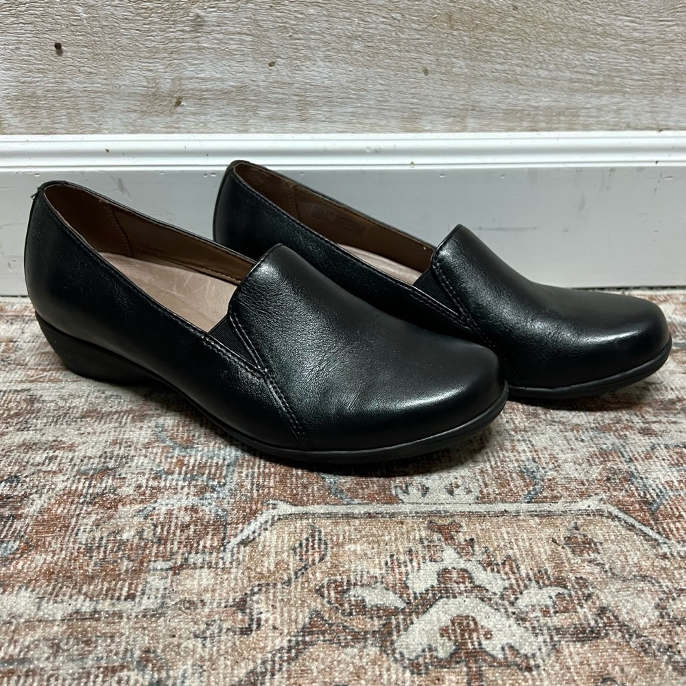 Dansko Black Leather Slip-On Flats